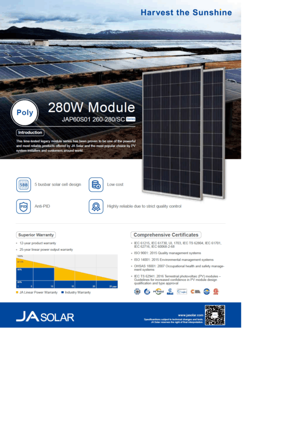 JA SOLAR JAP6-K-60-275-4BB-RE - Imagen 4
