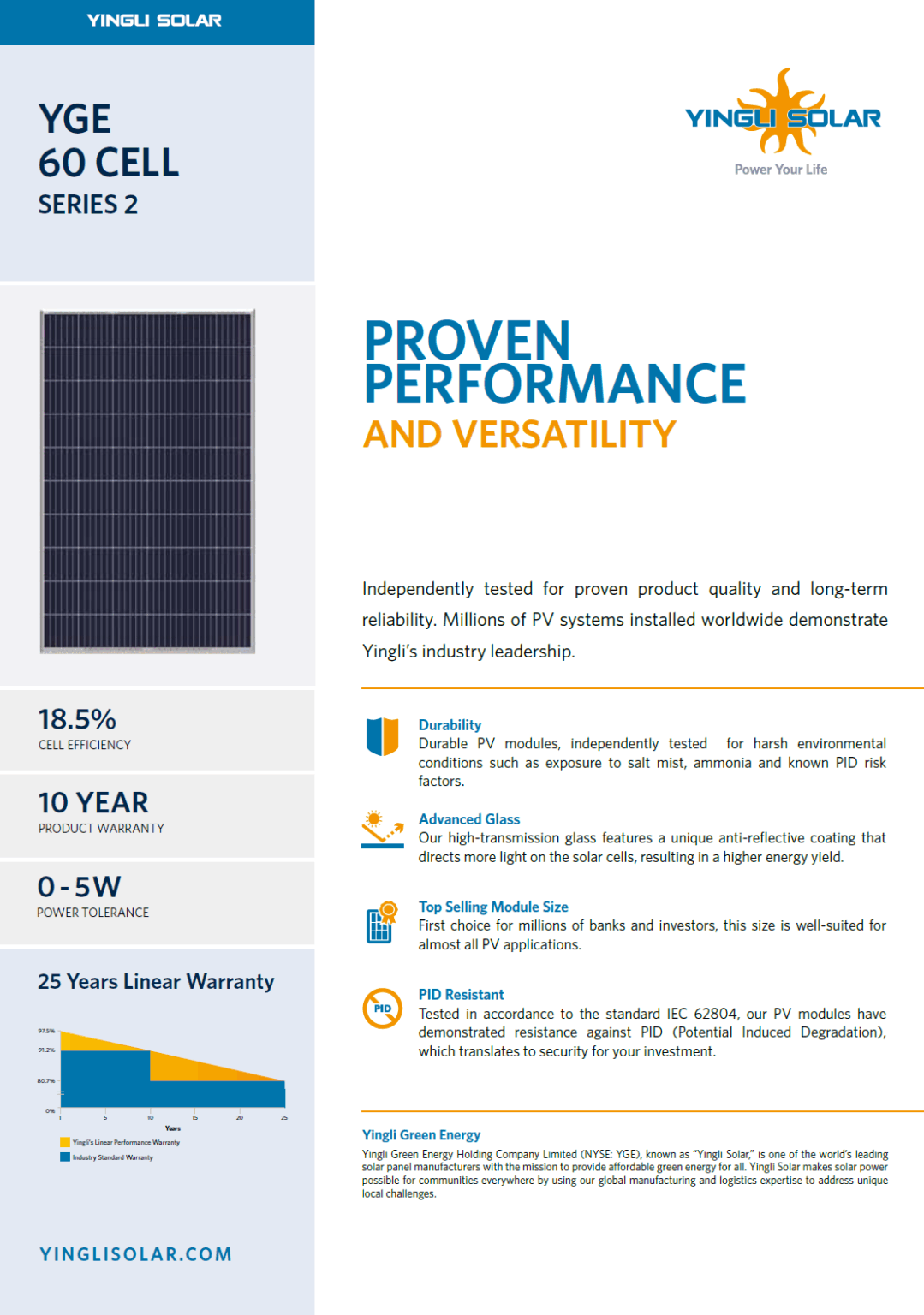 YINGLI YGE-SERIES 2 YL275P-29B - Imagen 2