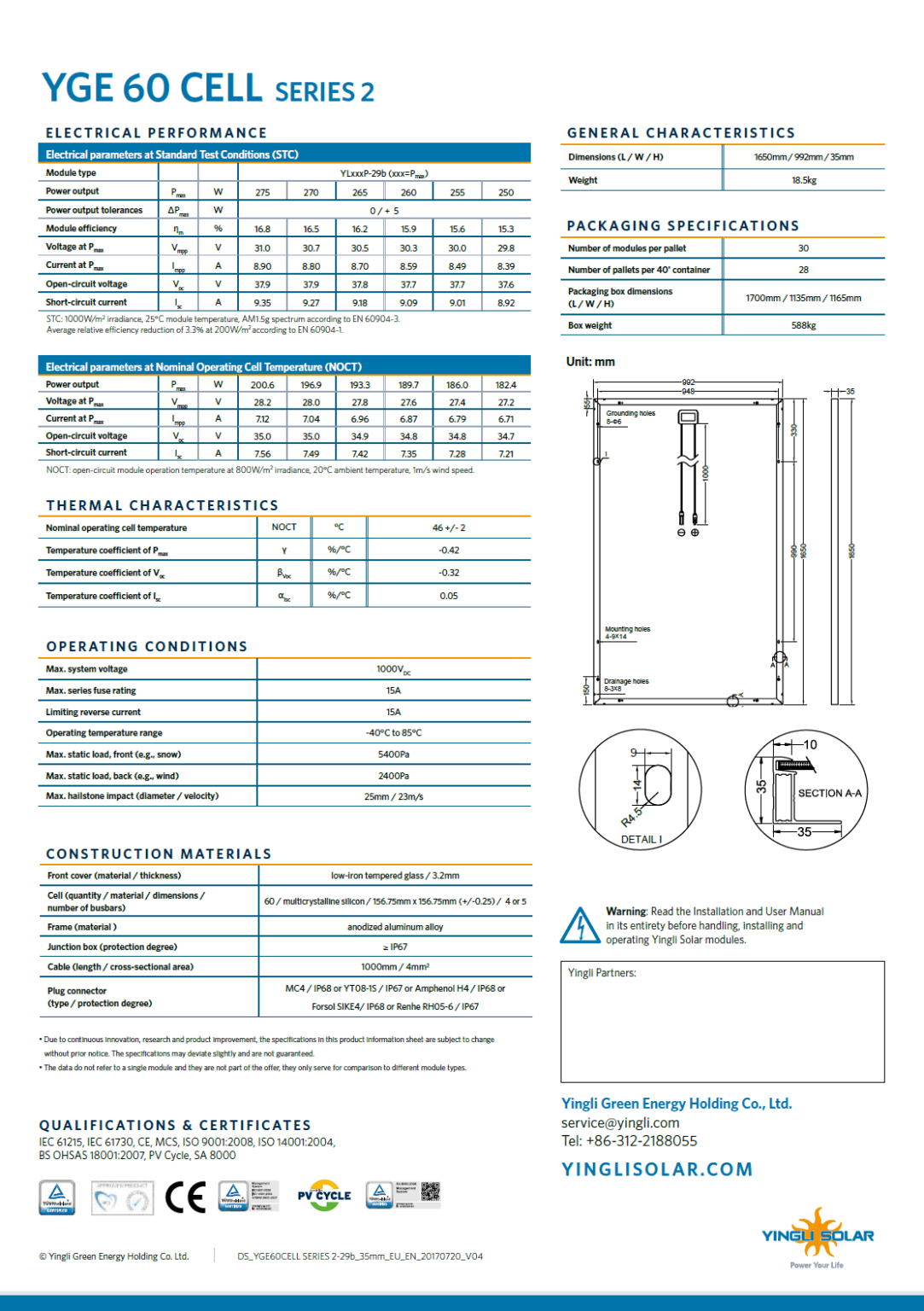 YINGLI YGE-SERIES 2 YL275P-29B - Imagen 3