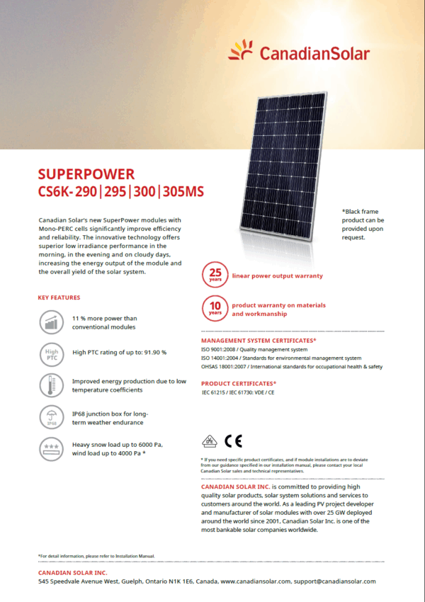 CANADIAN SOLAR CS6K-300MS - Imagen 2