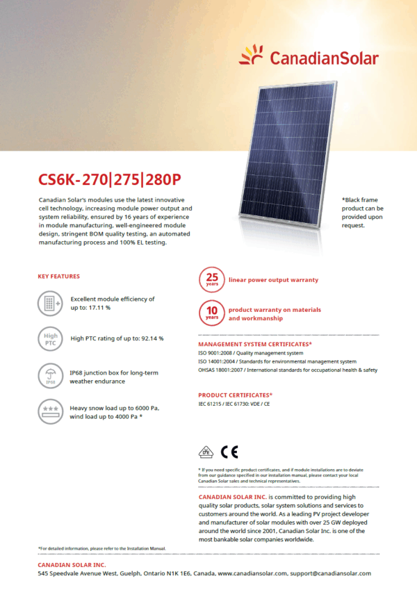 CANADIAN SOLAR CS6K-270P - Imagen 2